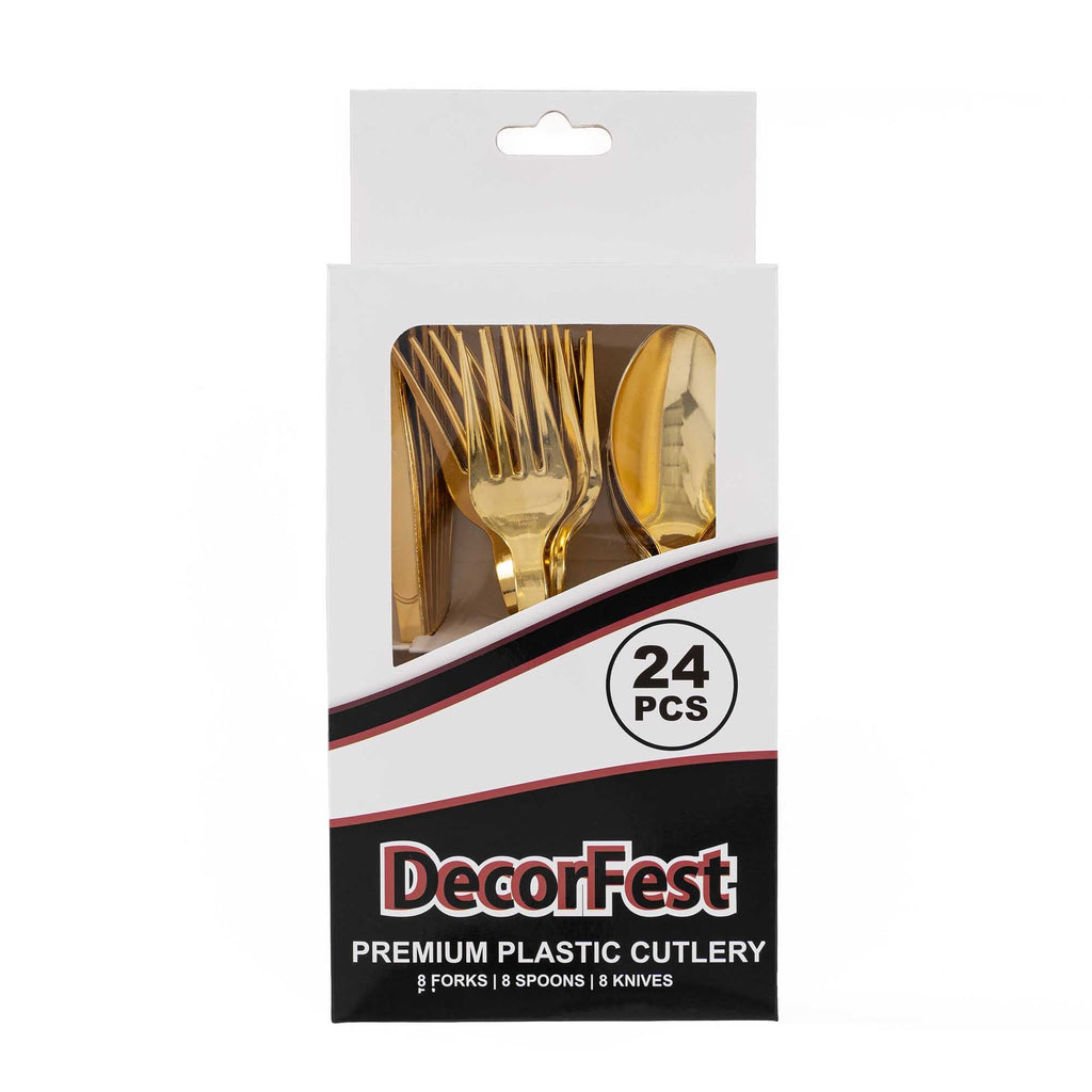 24 Pc. Plastic Cutlery Combo - Gold