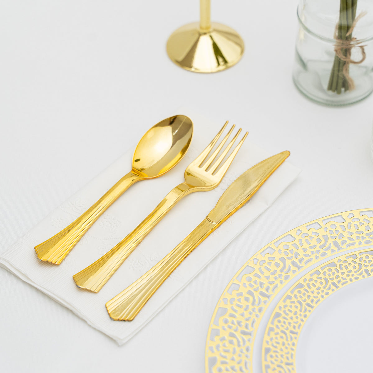 24 Pc. Plastic Cutlery Combo - Gold