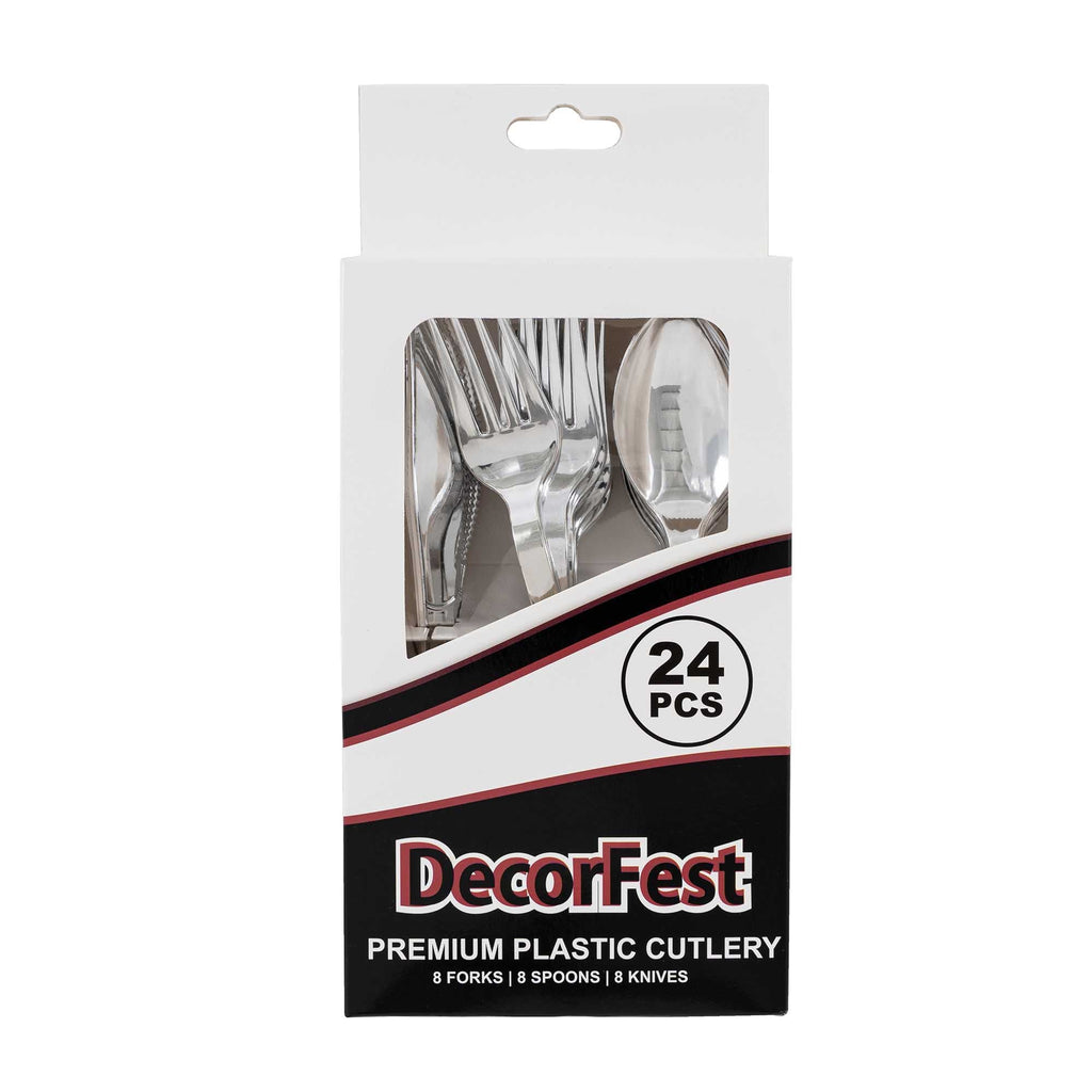 24 Pc. Plastic Cutlery Combo - Silver