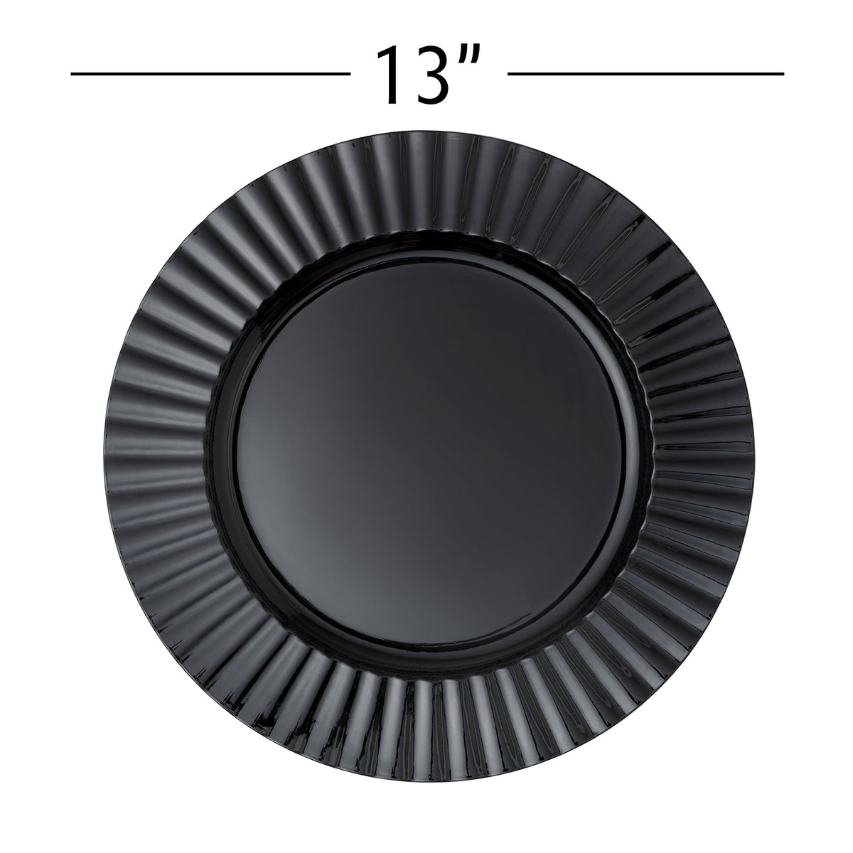 13" Black Fluted Edge Plastic Charger Plate for Elegant Dining