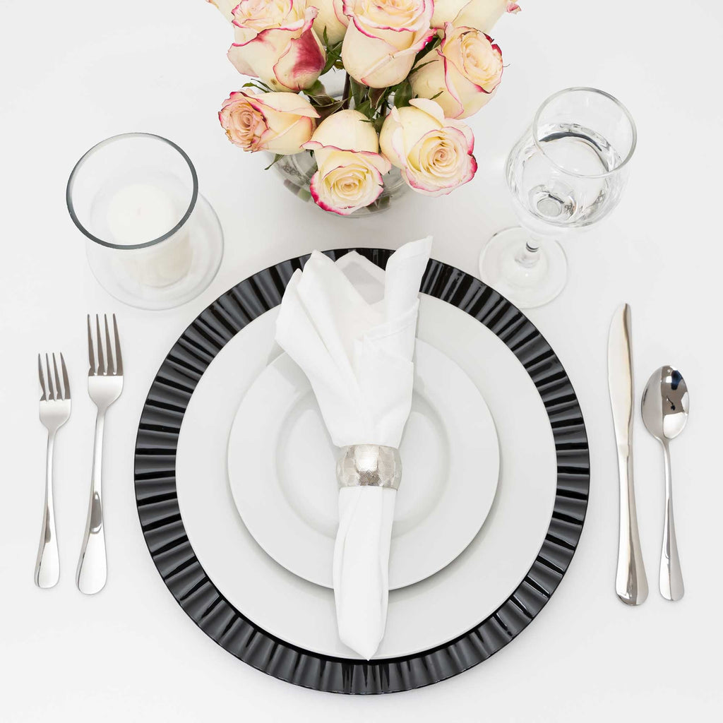 13" Black Fluted Edge Plastic Charger Plate for Elegant Dining