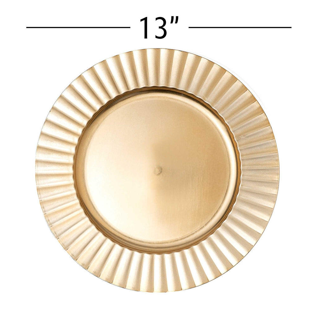 13" Gold Fluted Edge Plastic Charger Plate for Elegant Dining