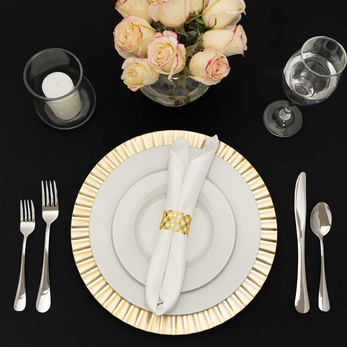 13" Gold Fluted Edge Plastic Charger Plate for Elegant Dining