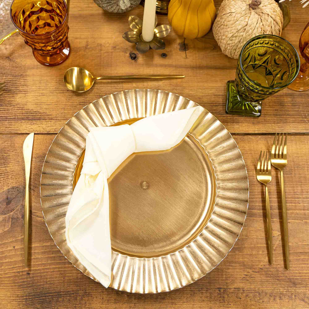 13" Gold Fluted Edge Plastic Charger Plate for Elegant Dining