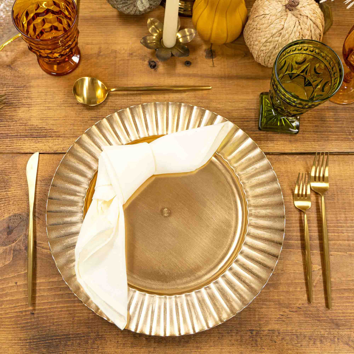 13" Gold Fluted Edge Plastic Charger Plate for Elegant Dining