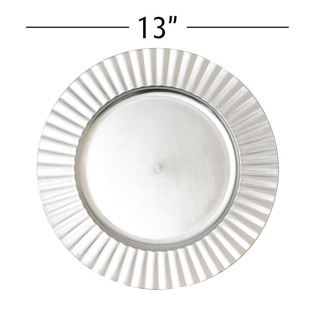 Gloss Fluted Edge Plastic Charger Plate 13" - Silver