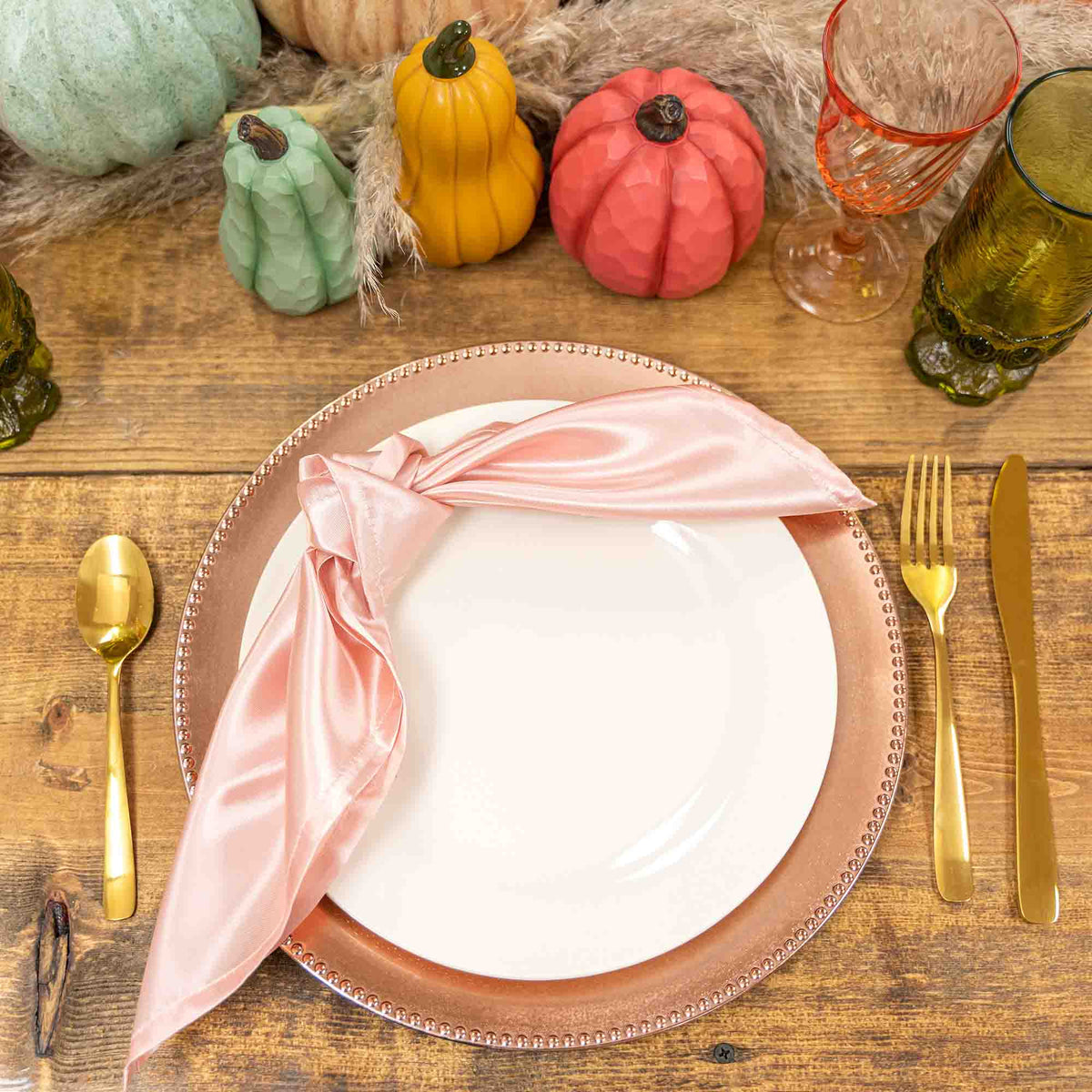 Beaded Edge Plastic Charger Plate 13" - Rose Gold