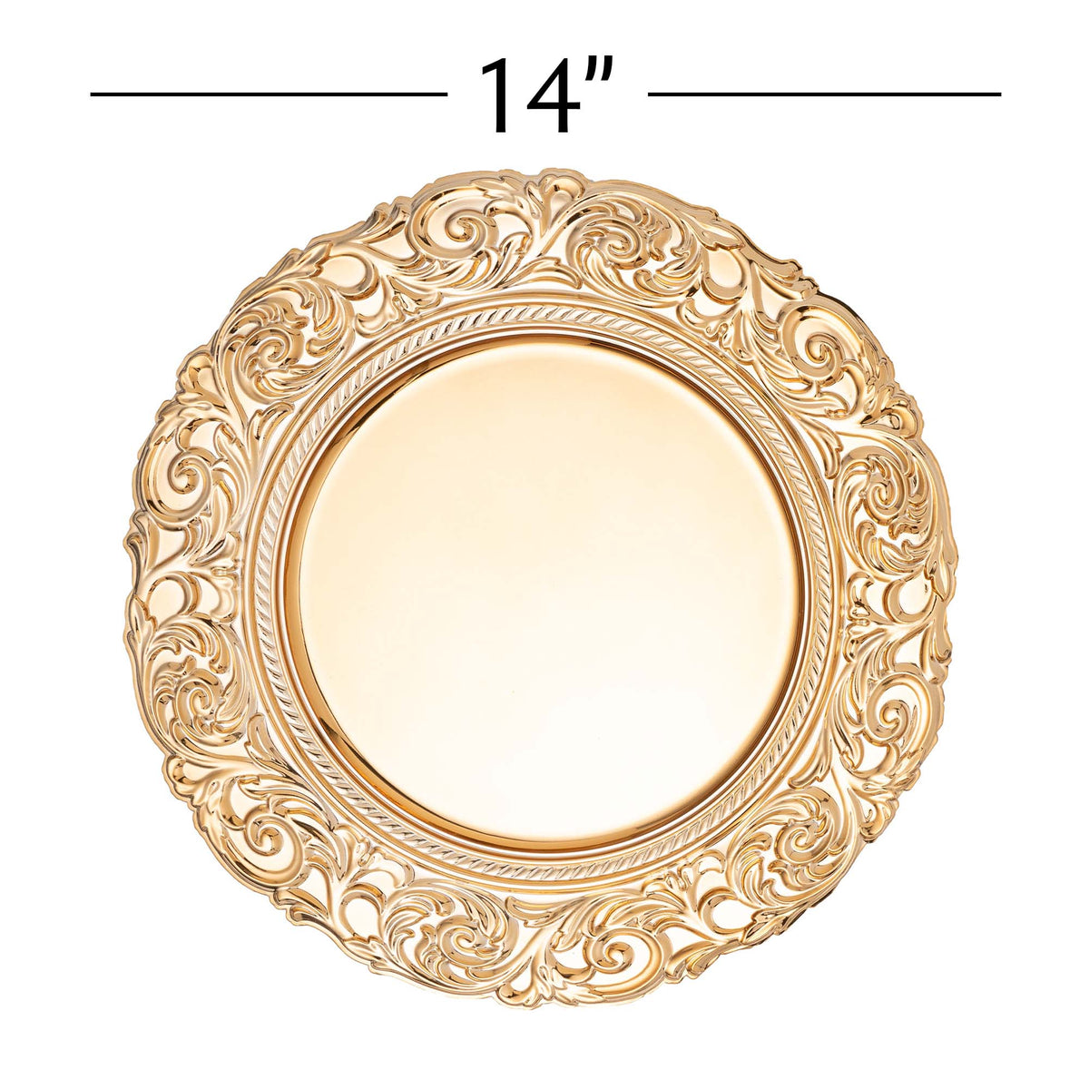 Baroque Plastic Charger Plate With Filigree Rim 14" - Gold