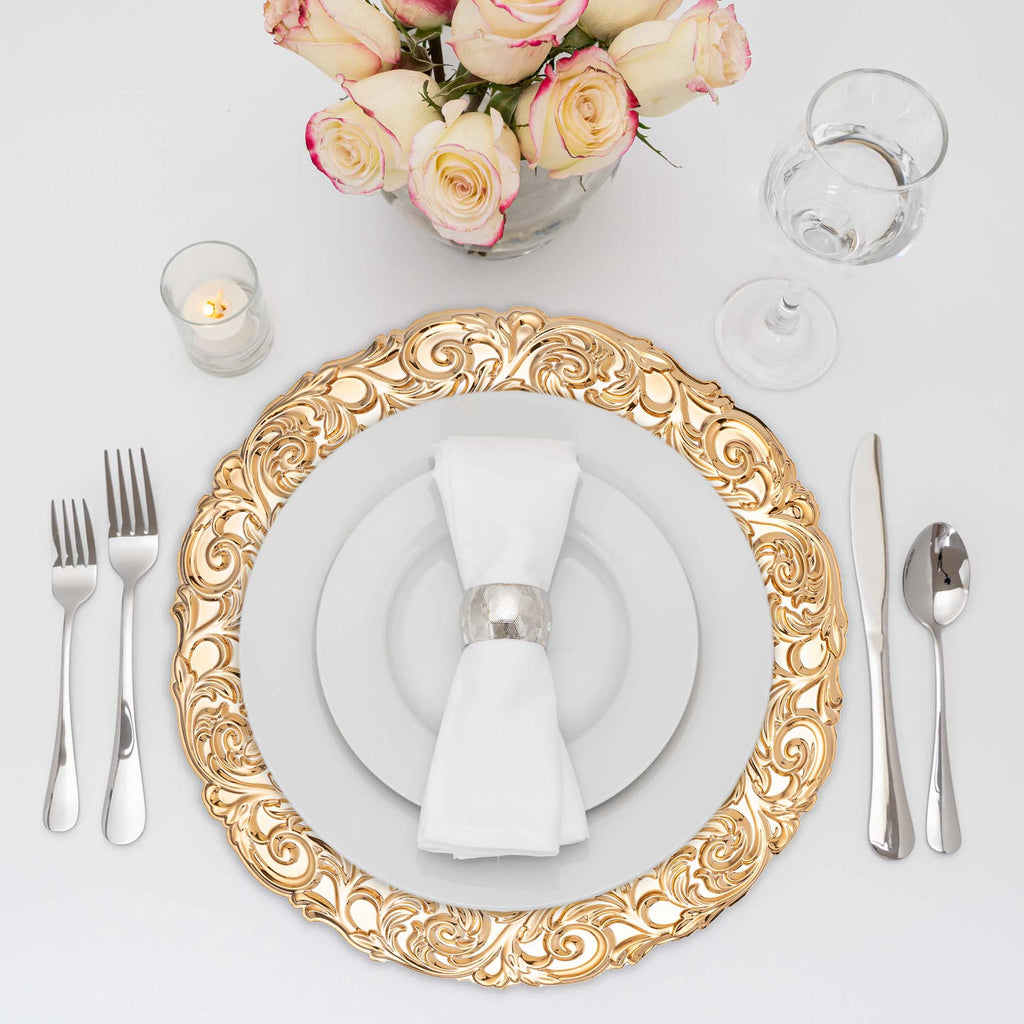 Baroque Plastic Charger Plate With Filigree Rim 14" - Gold