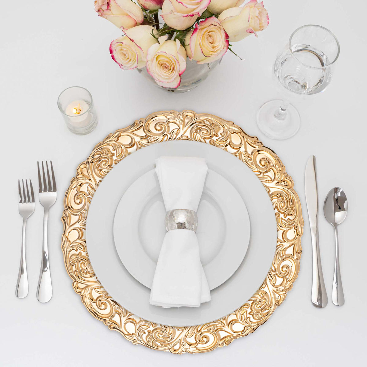 Baroque Plastic Charger Plate With Filigree Rim 14" - Gold