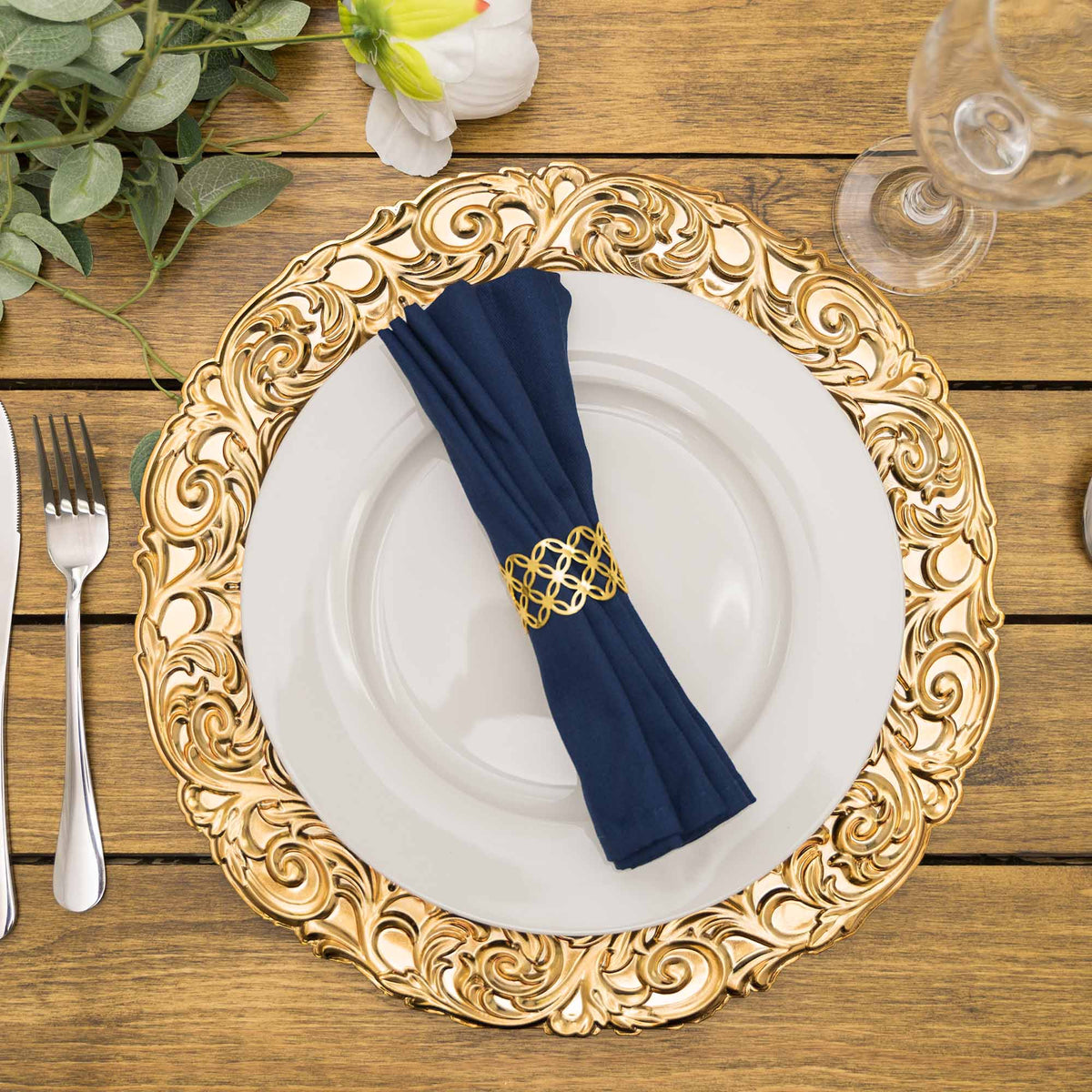 Baroque Plastic Charger Plate With Filigree Rim 14" - Gold