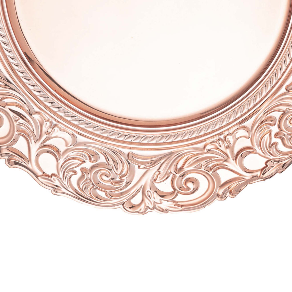 Baroque Plastic Charger Plate With Filigree Rim 14" - Rose Gold