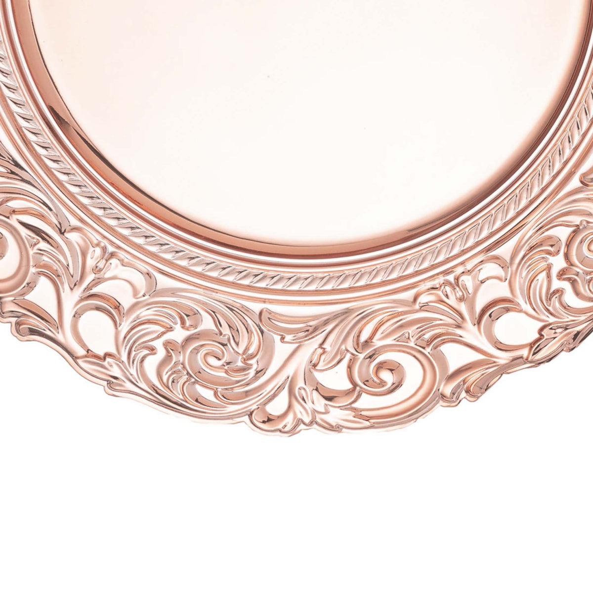 Baroque Plastic Charger Plate With Filigree Rim 14" - Rose Gold