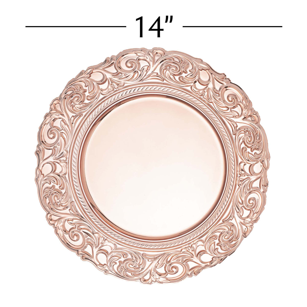 Baroque Plastic Charger Plate With Filigree Rim 14" - Rose Gold