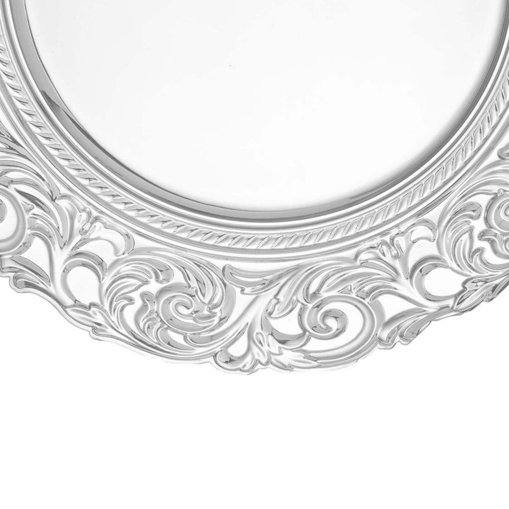 Baroque Plastic Charger Plate With Filigree Rim 14" - Silver