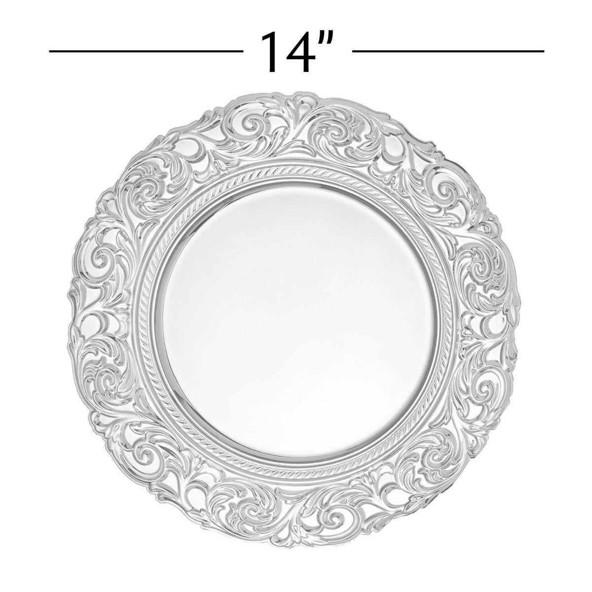 Baroque Plastic Charger Plate With Filigree Rim 14" - Silver