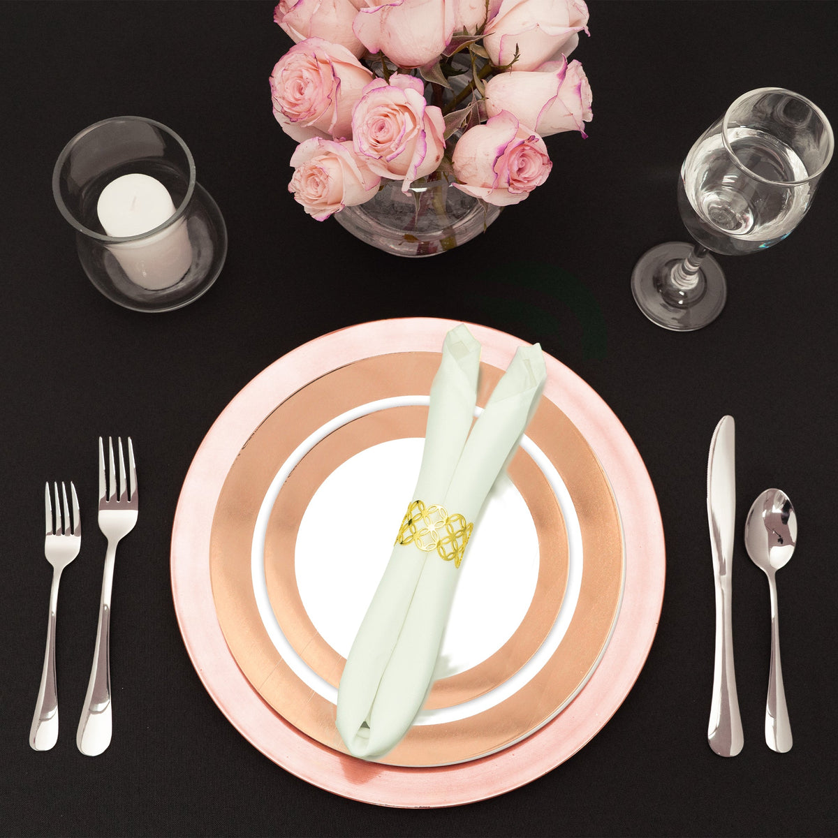 10.5" Disposable Deluxe Plastic Plate with Metallic Rim - Rose Gold