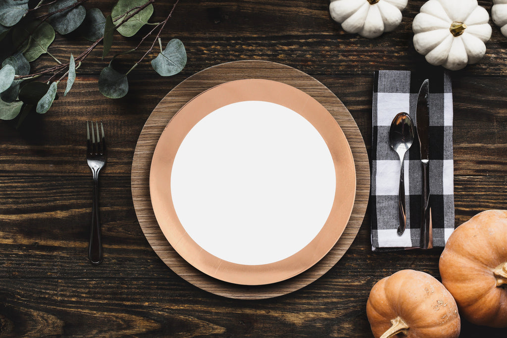 10.5" Disposable Deluxe Plastic Plate with Metallic Rim - Rose Gold