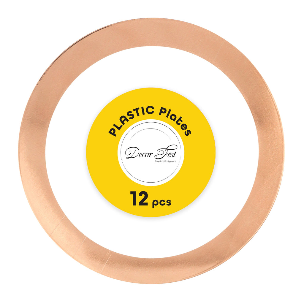 10.5" Disposable Deluxe Plastic Plate with Metallic Rim - Rose Gold