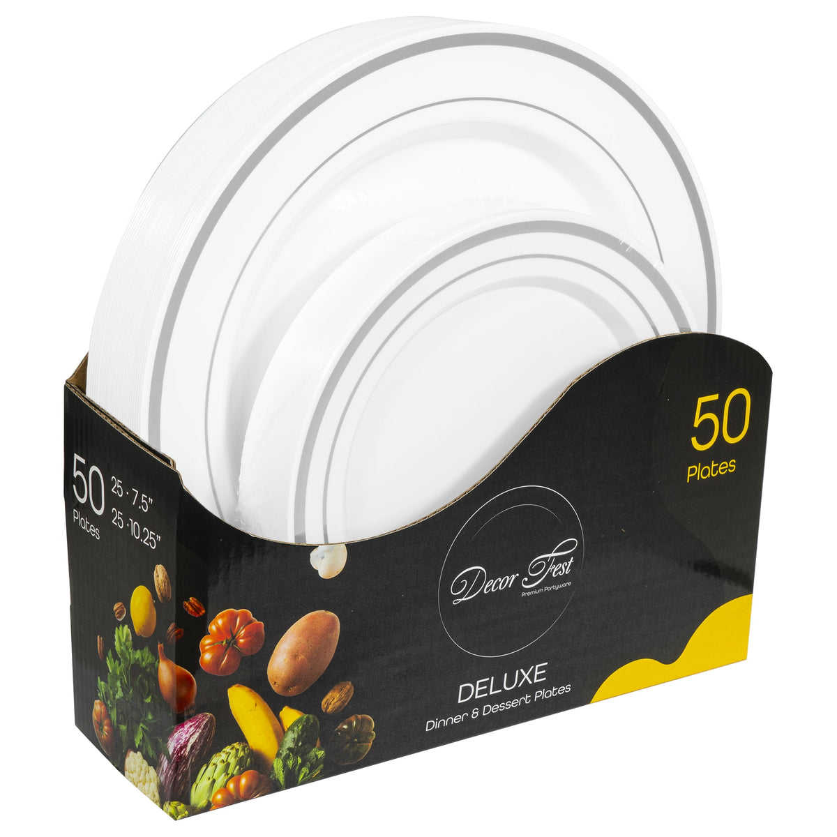 Deluxe Disposable Plates - Set of 50 - Silver