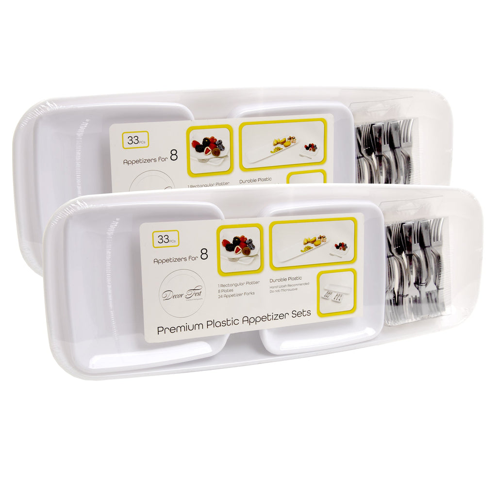 Premium Plastic Mini Appetizer & Dessert with Platter - 33 Pieces