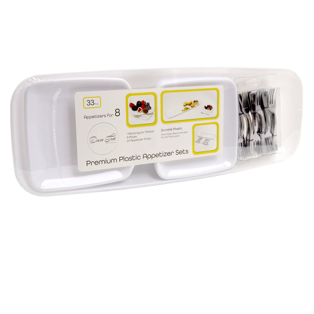 Premium Plastic Mini Appetizer & Dessert with Platter - 33 Pieces