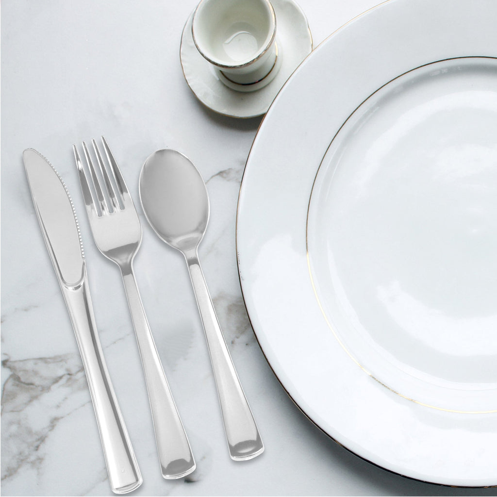 Plastic Premium Cutlery Set - 100 Pcs - Silver