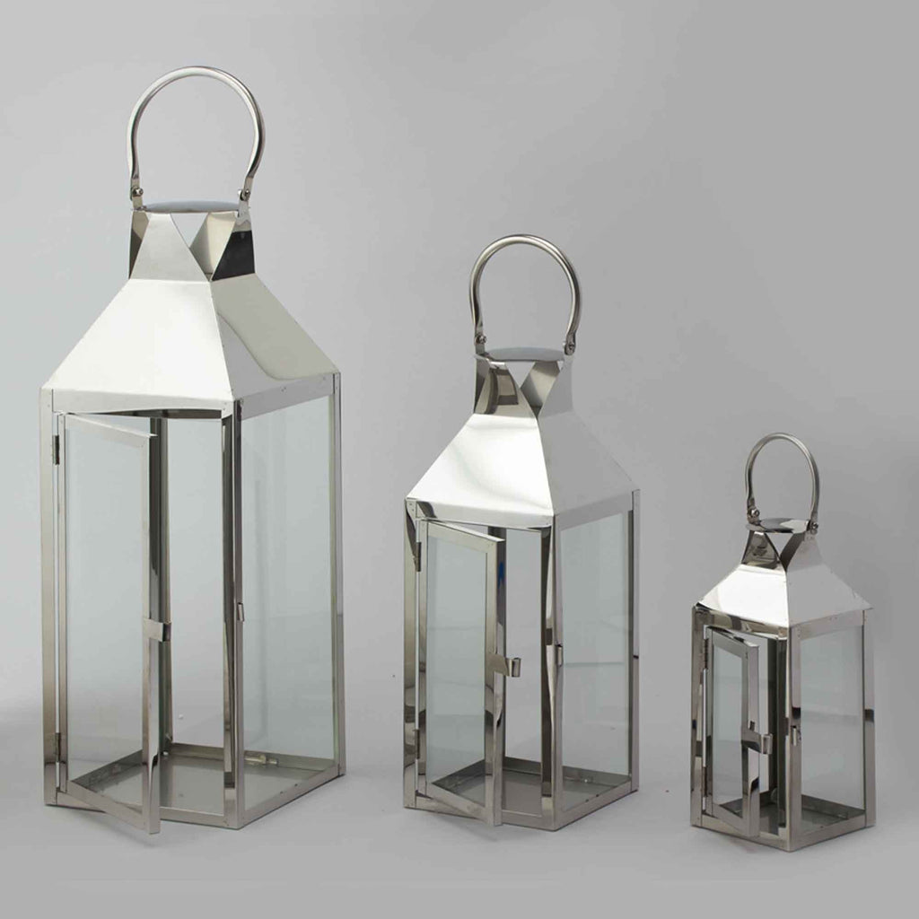 Metal Lantern Set - Silver - Set of 3