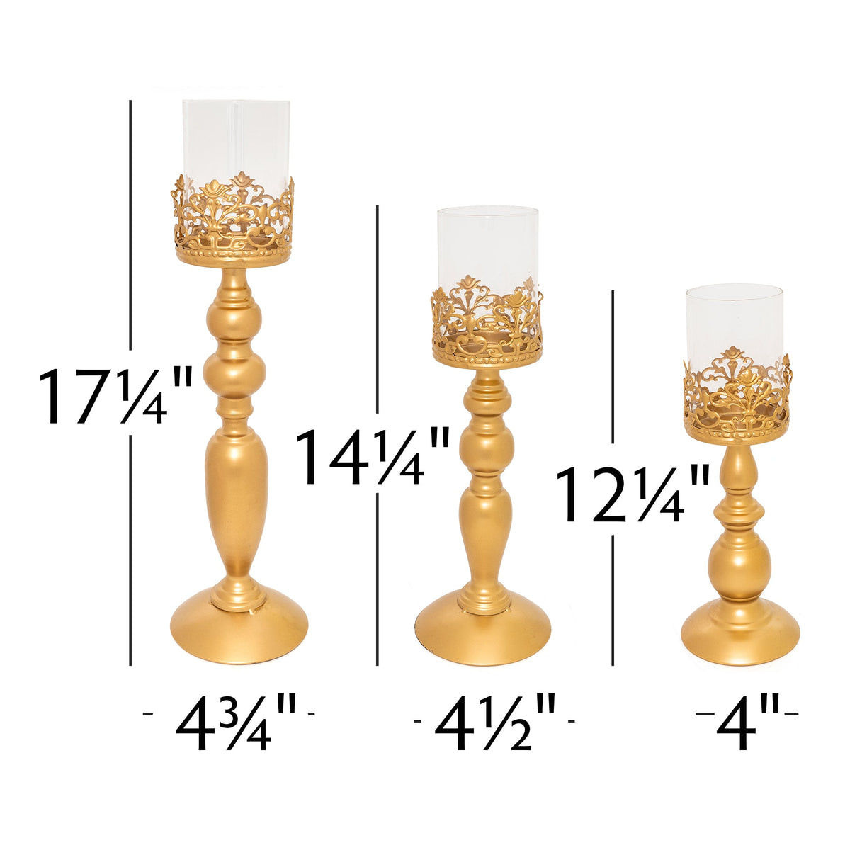 Set of 3 Metal Candle Holders - Gold