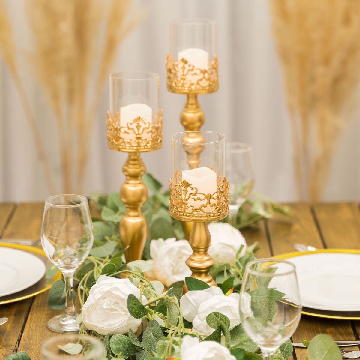 Set of 3 Metal Candle Holders - Gold