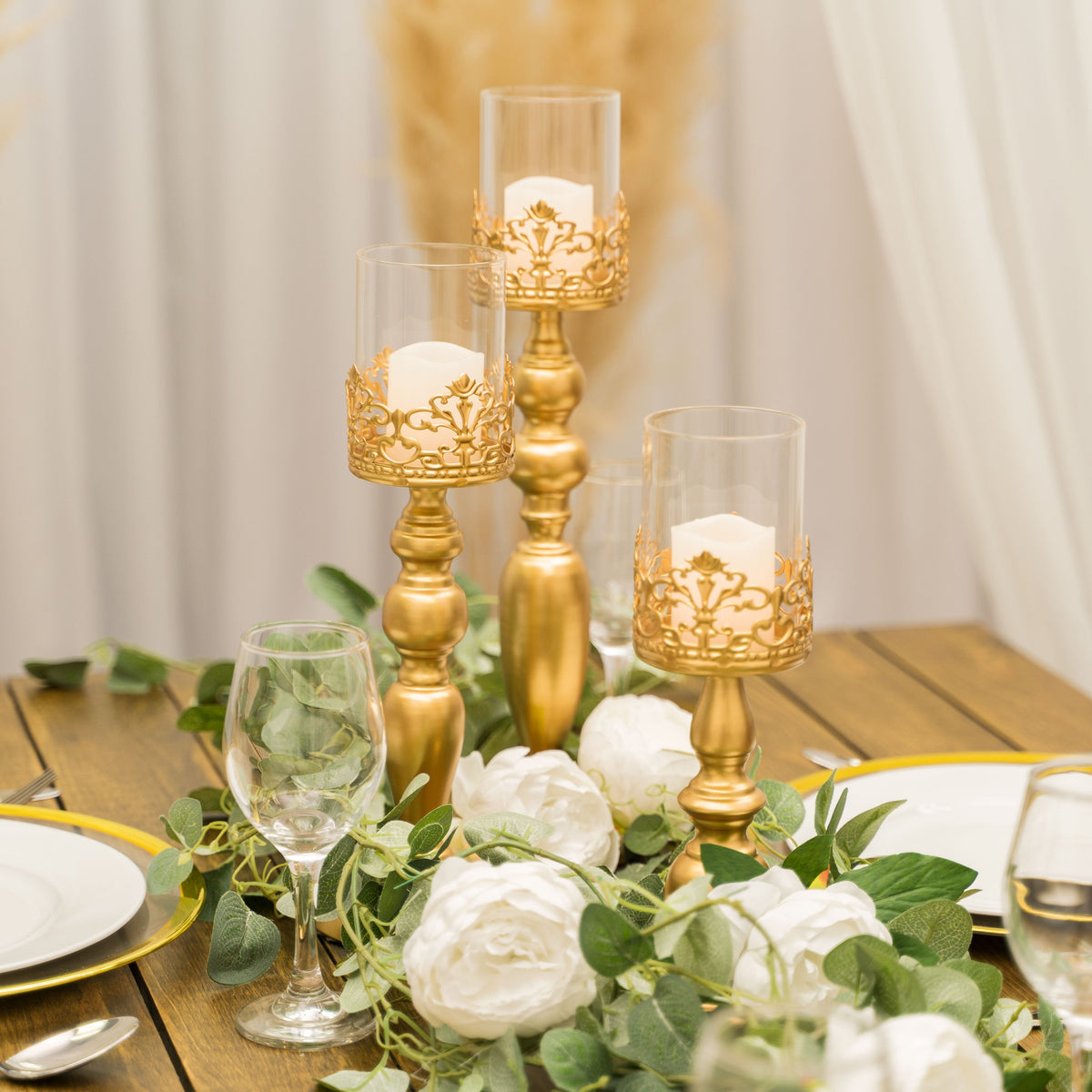 Set of 3 Metal Candle Holders - Gold