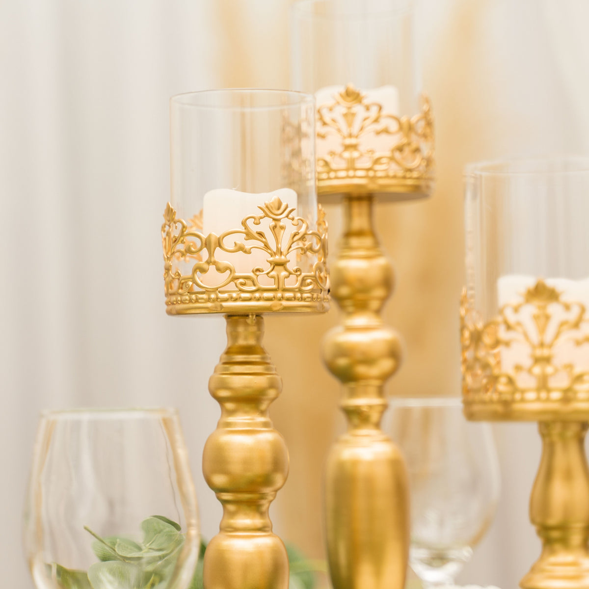 Set of 3 Metal Candle Holders - Gold