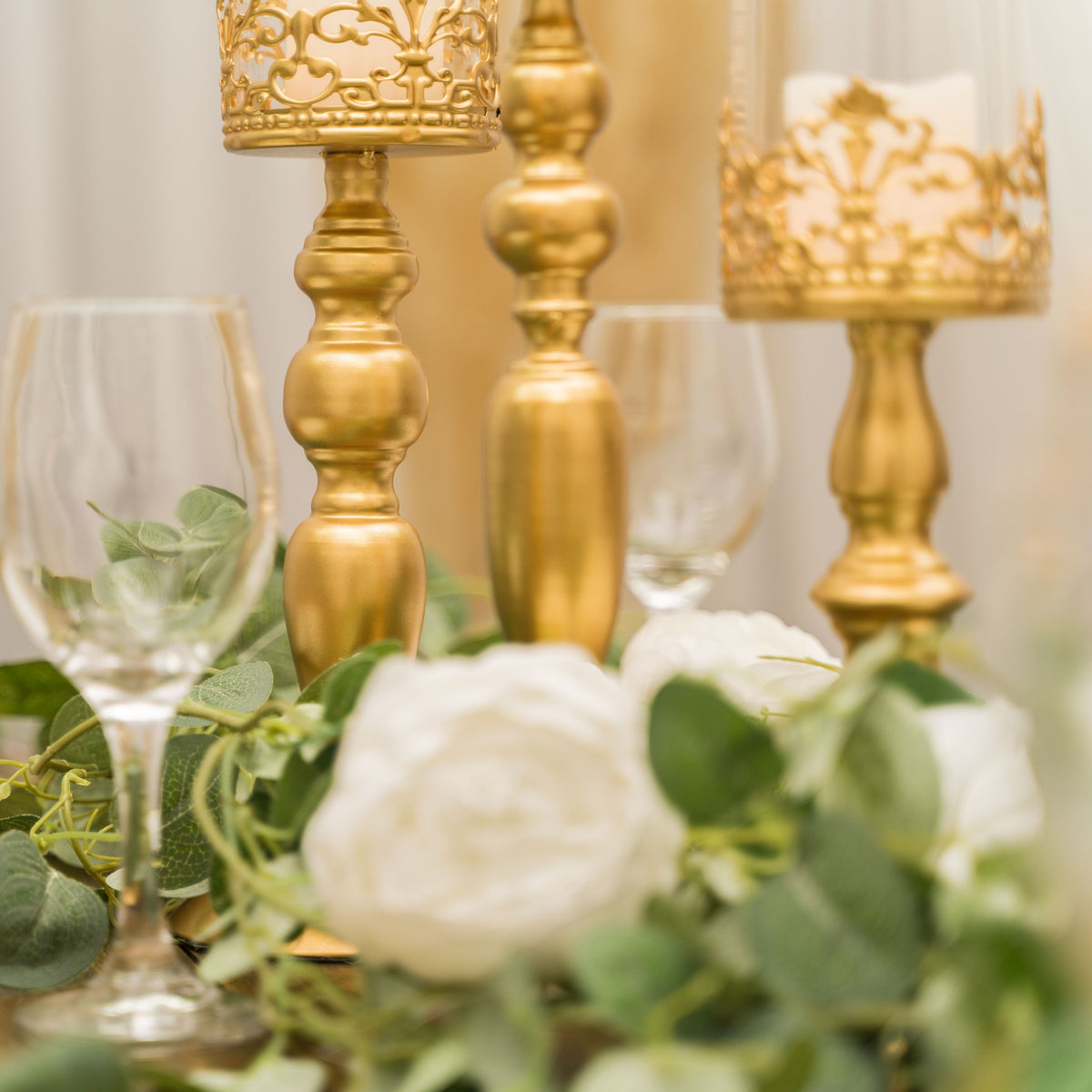 Set of 3 Metal Candle Holders - Gold