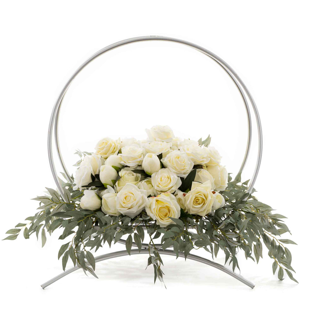 Large Floral Hoop Centerpiece-Silver