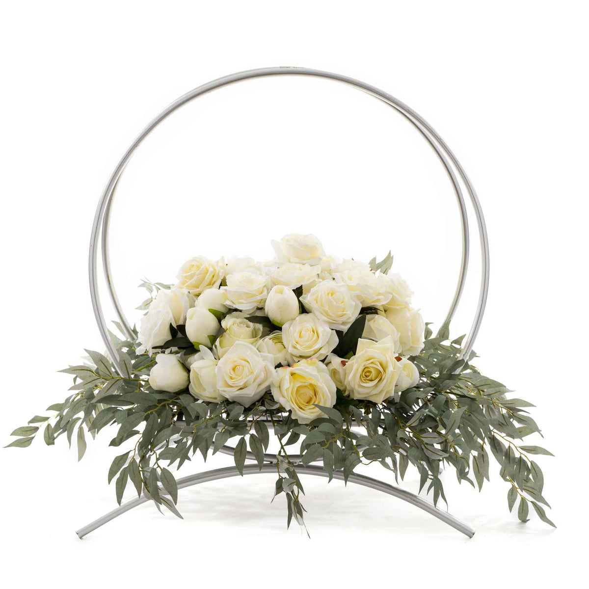 Large Floral Hoop Centerpiece-Silver
