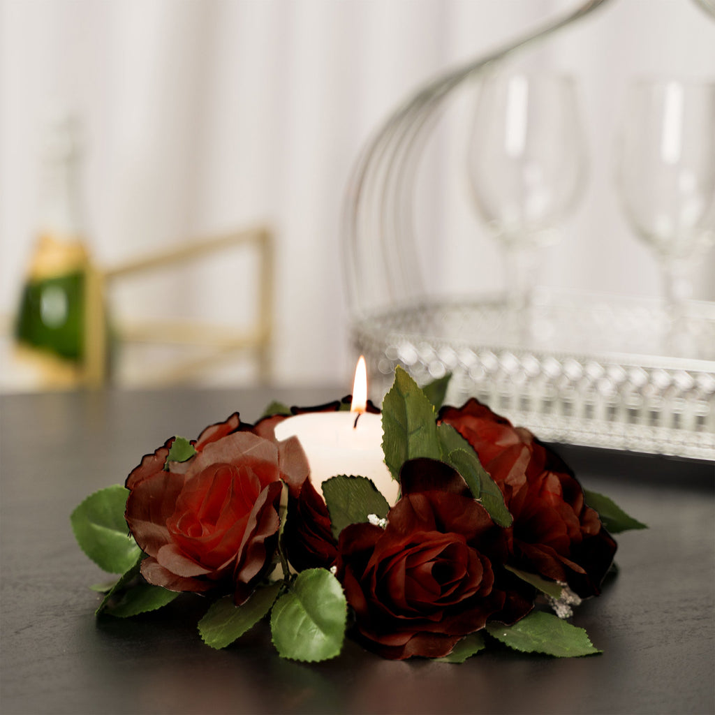 Fabric Flower Ring - Burgundy - Pack of 12