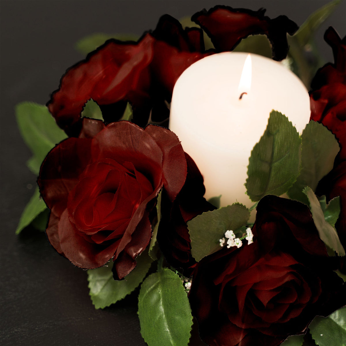 Fabric Flower Ring - Burgundy - Pack of 12