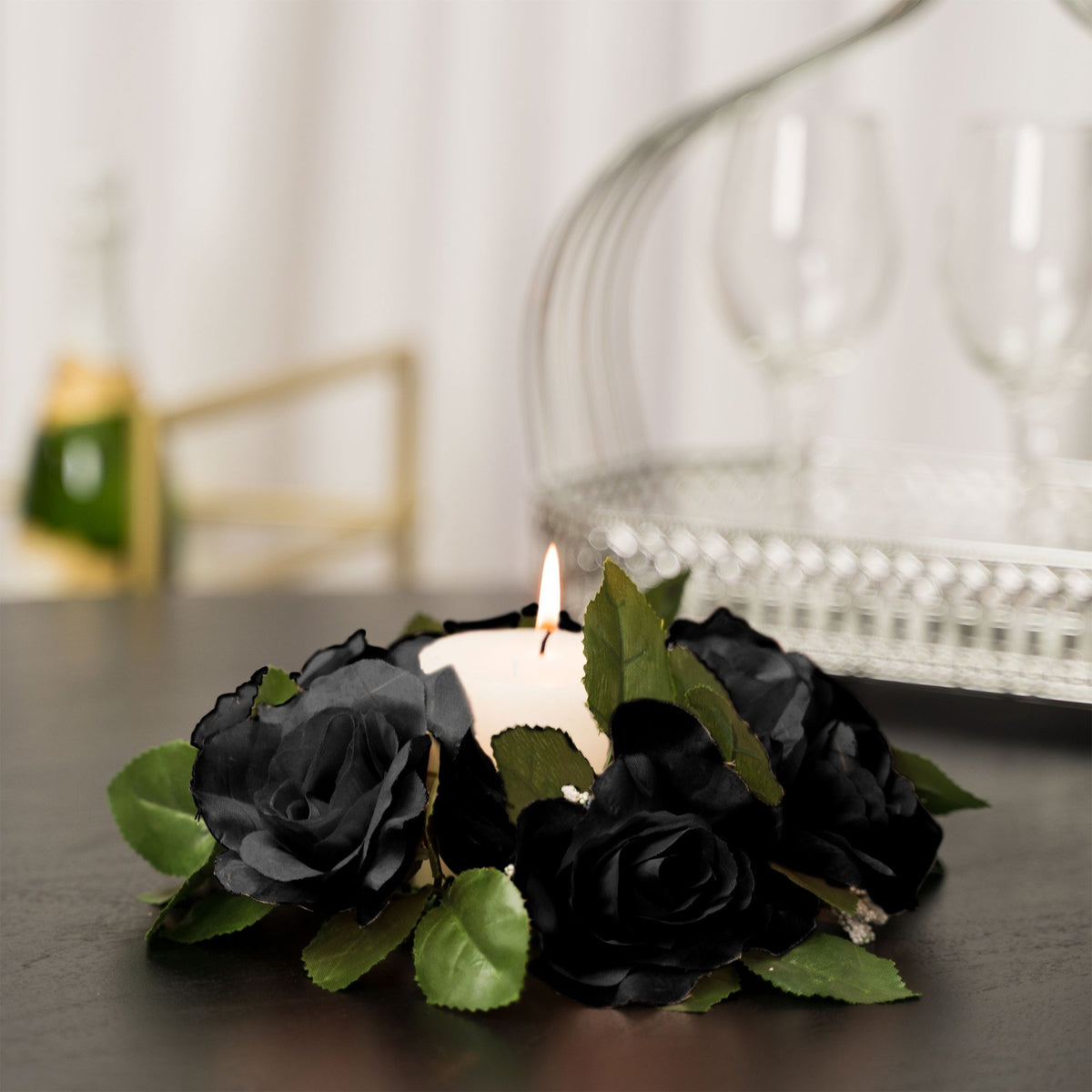 Fabric Flower Ring - Black - Pack of 12
