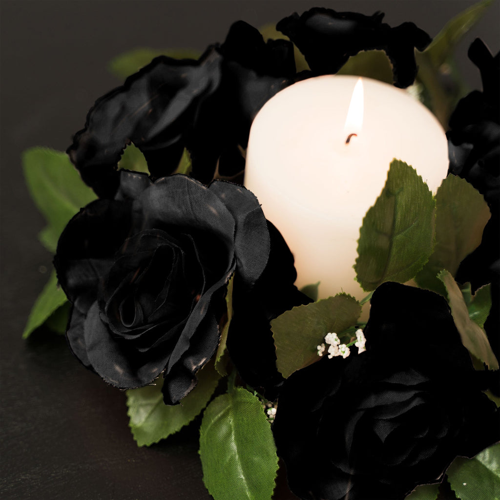 Fabric Flower Ring - Black - Pack of 12