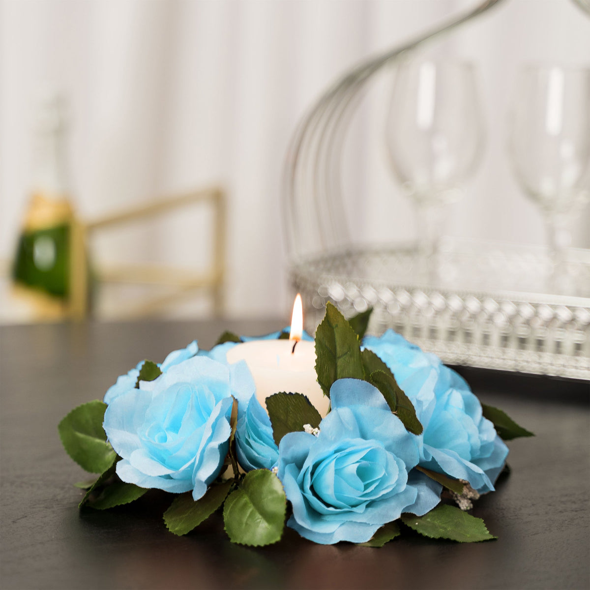 Fabric Flower Ring - Blue - Pack of 12