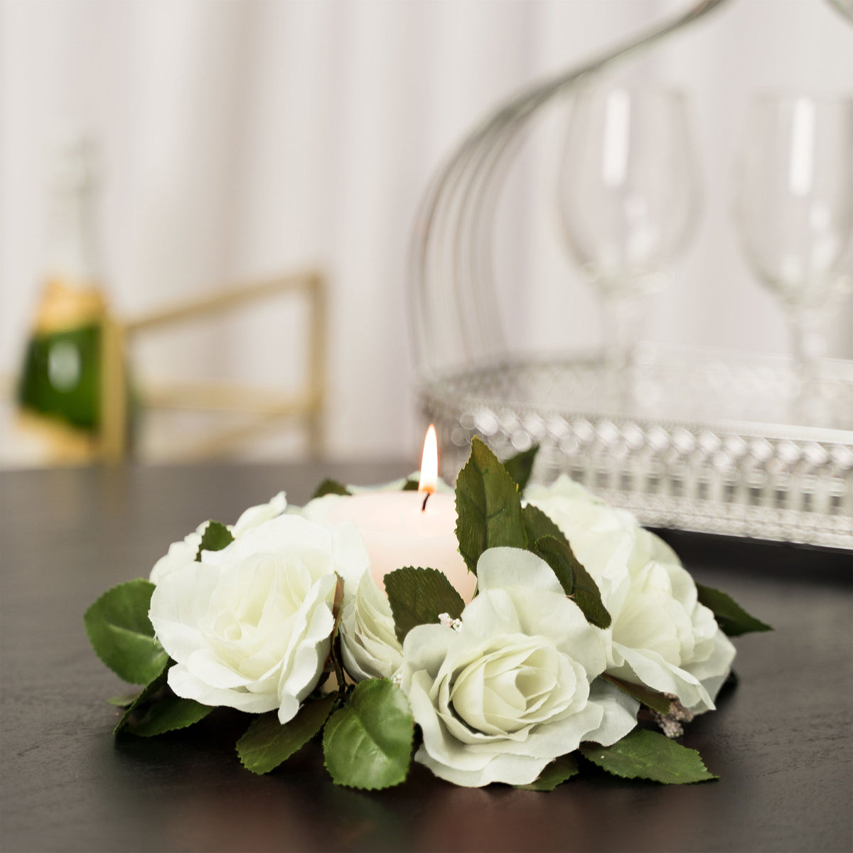 Fabric Flower Ring - Ivory - Pack of 12