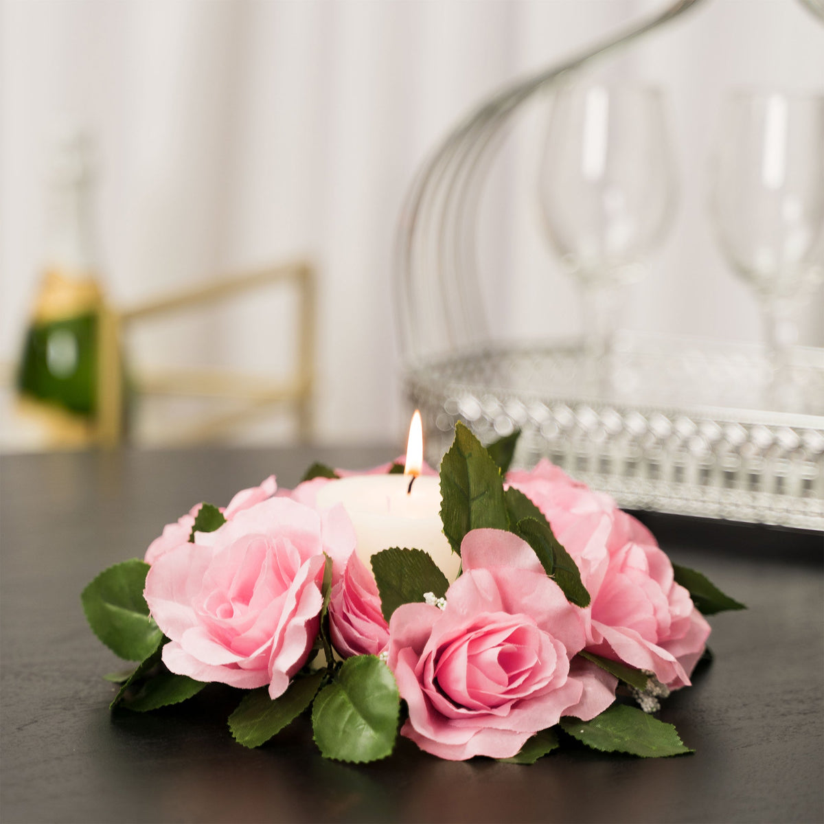 Fabric Flower Ring - Pink - Pack of 12