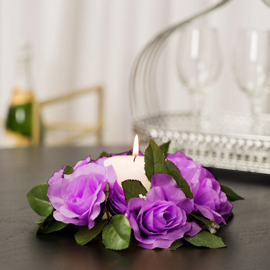 Fabric Flower Ring - Purple - Pack of 12