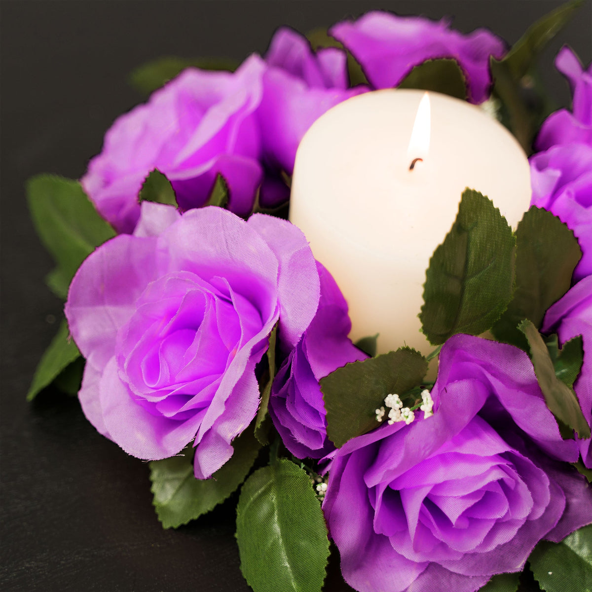 Fabric Flower Ring - Purple - Pack of 12