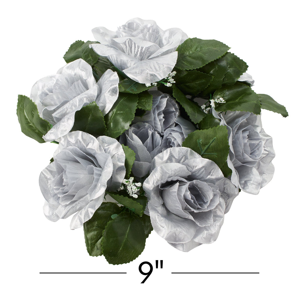 Fabric Flower Ring - Silver - Pack of 12
