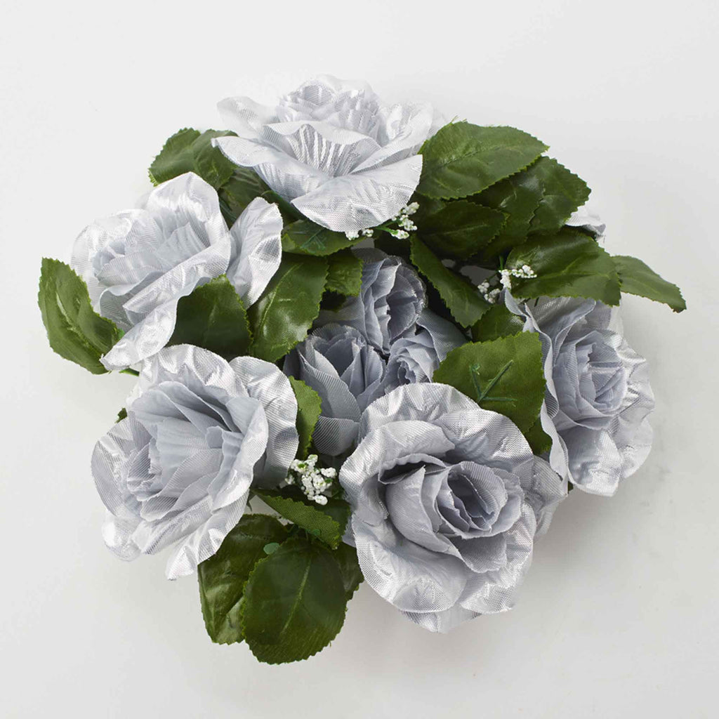 Fabric Flower Ring - Silver - Pack of 12