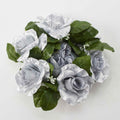Fabric Flower Ring - Silver - Pack of 12