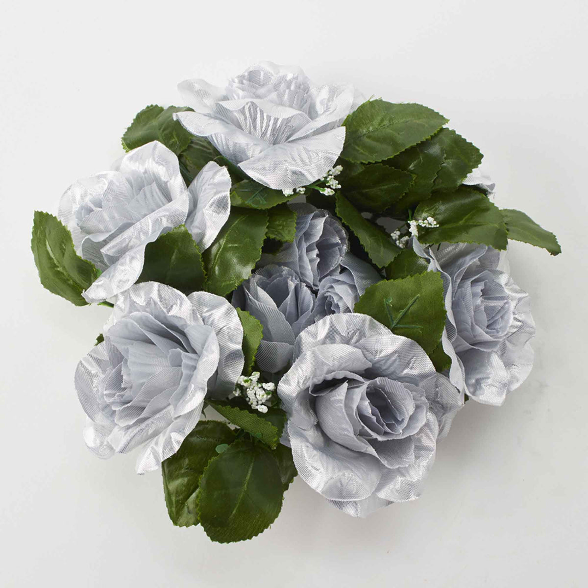 Fabric Flower Ring - Silver - Pack of 12