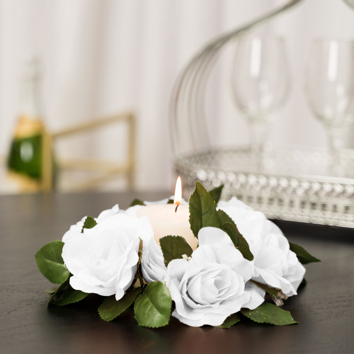 Fabric Flower Ring - White - Pack of 12