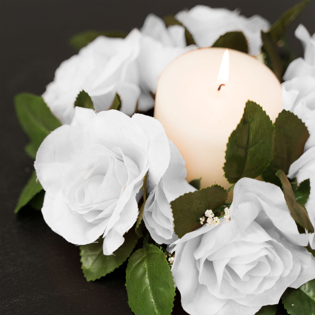 Fabric Flower Ring - White - Pack of 12